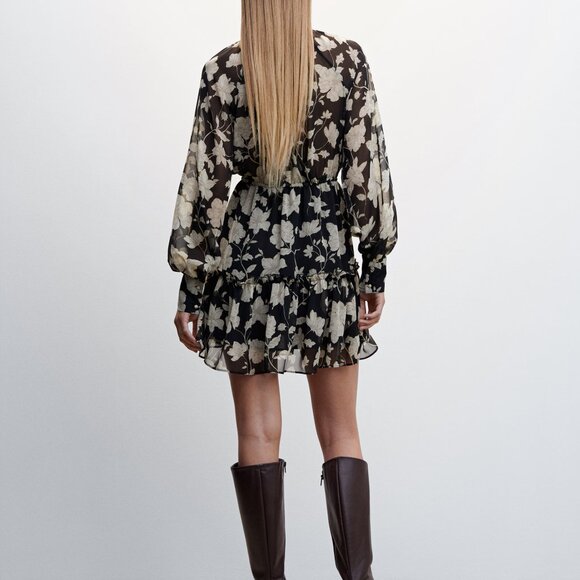 Mango MNG Floral Long Sleeve Mini Dress - Picture 2 of 13
